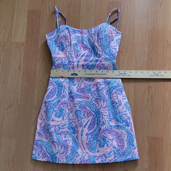 Lilly Pulitzer Coastal Blue Pink Mini Dress Spaghetti Straps Open Tie Back - 00 - Picture 13 of 16